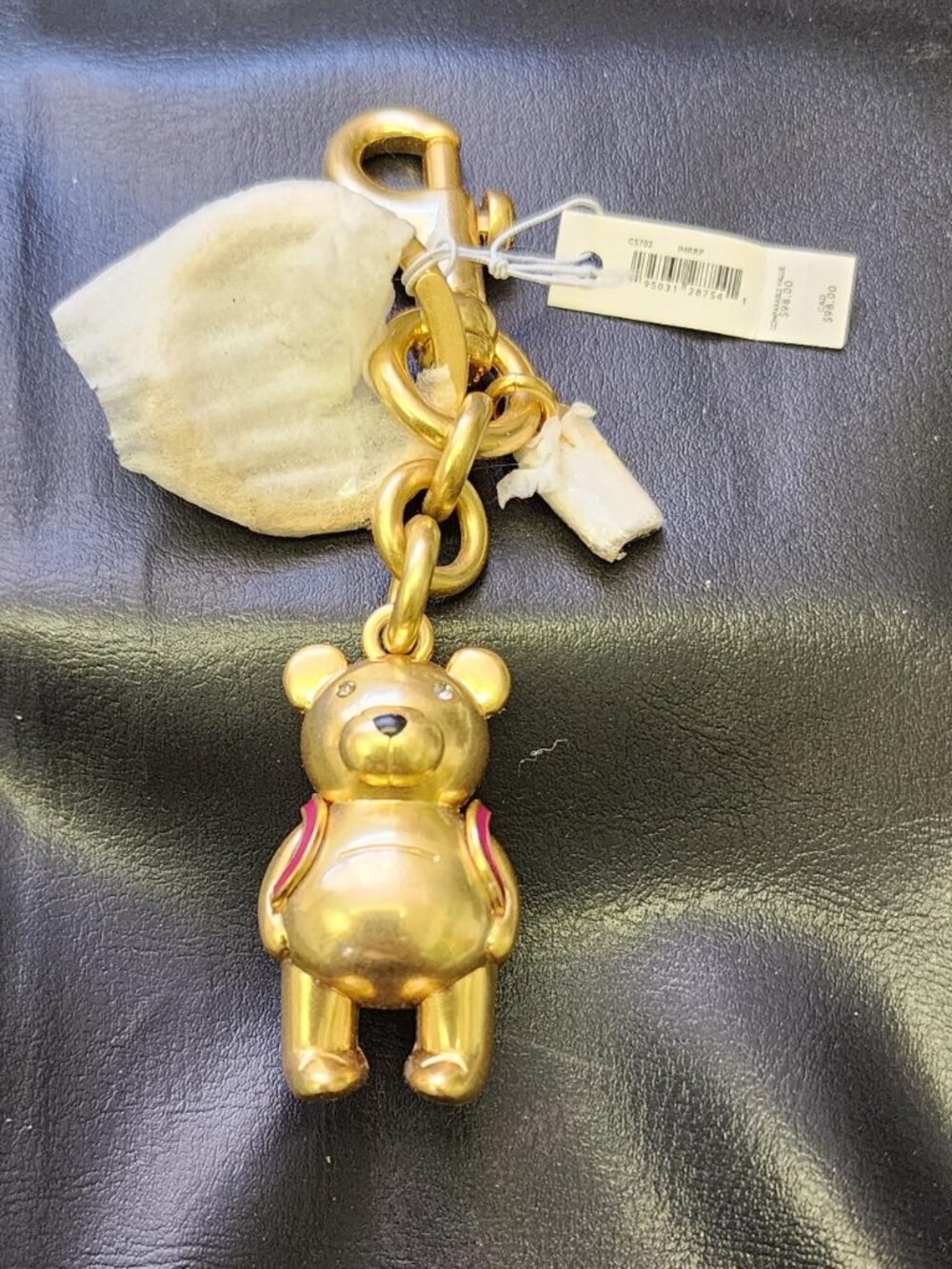 Coach Gold Bear with Pink Backpack Charm / Keychain NWT